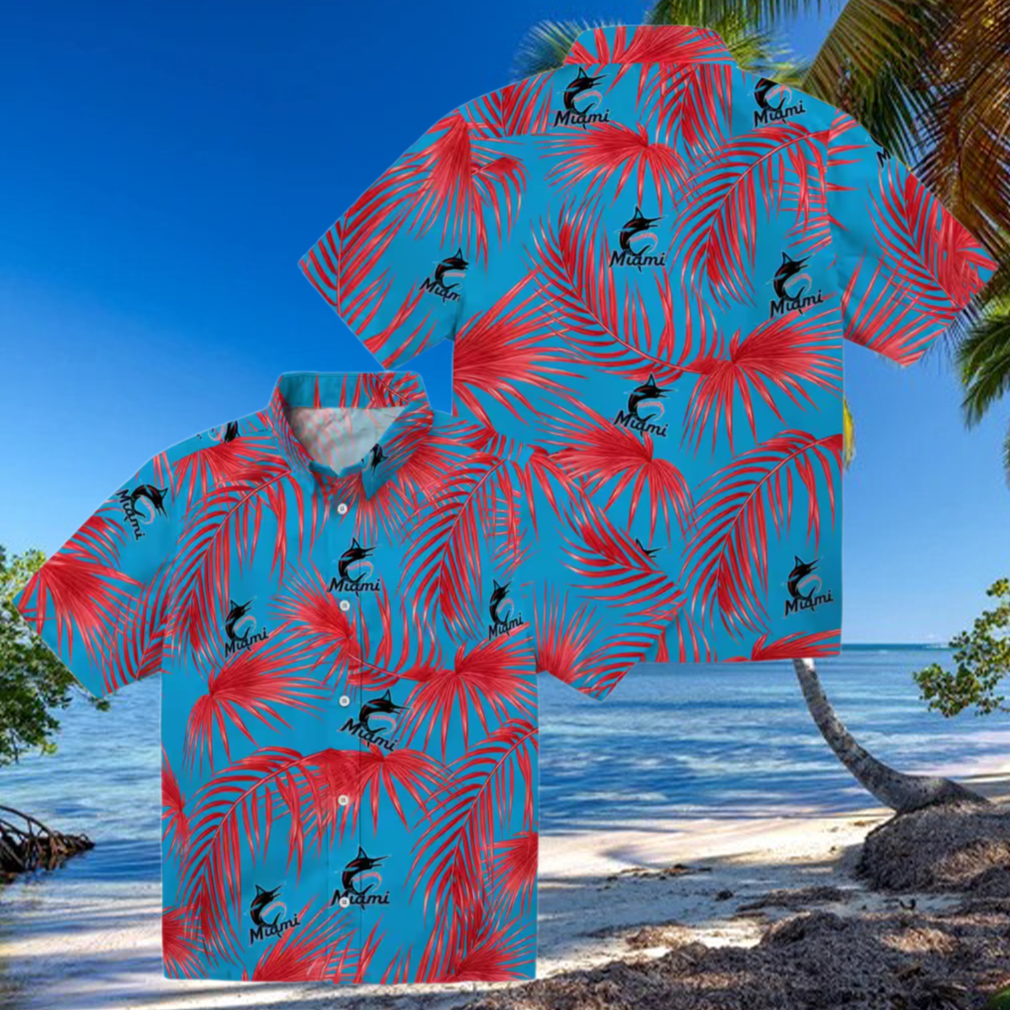 Miami Marlins Tropical Leafy Palms Hawaiian Shirt MLB Summer Beachwear Miami Marlins Tropical Leafy Palms Hawaiian Shirt MLB Summer Beachwear