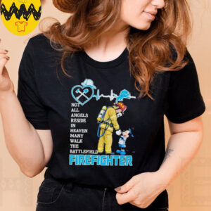 Mickey Mouse Detroit Lions Not All Angels Reside In Heaven Many Walk The Battlefield Firefighter Shirt