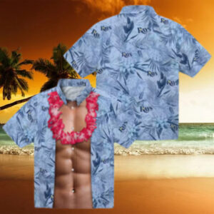 Navy Tampa Bay Rays Hawaiian Shirt with Chest Illusion   Summer MLB Beach Apparel