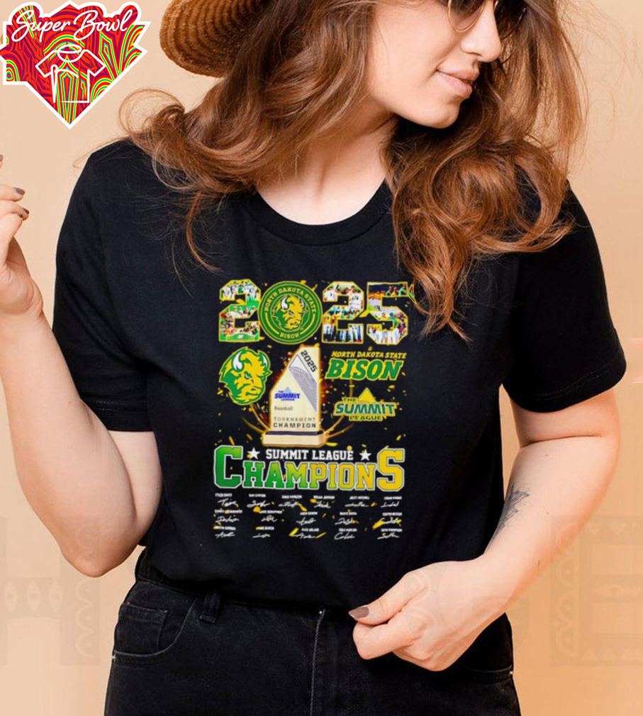 North Dakota State Bison 2025 Summit League Champions signatures shirt North Dakota State Bison 2025 Summit League Champions signatures shirt