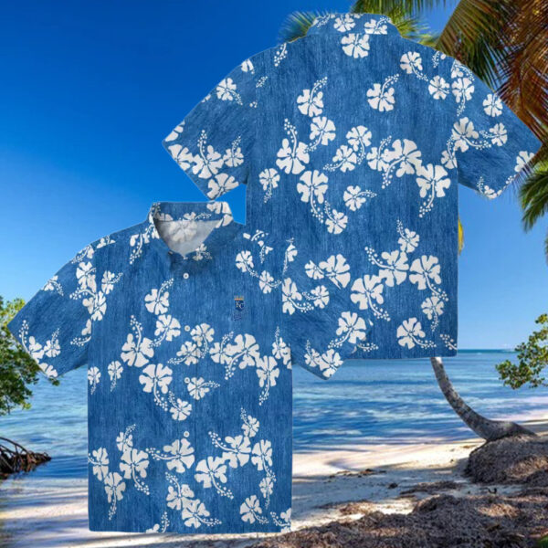 Official Kansas City Royals Blue Hawaiian Shirt   Floral Hibiscus Short Sleeve