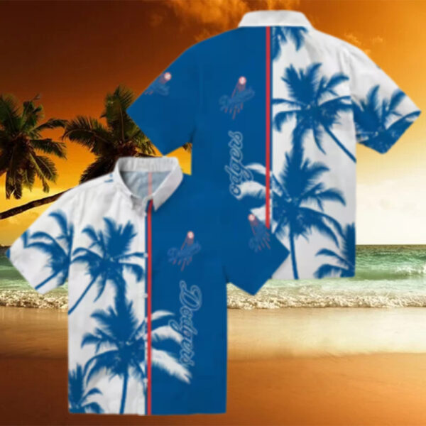 Official Los Angeles Dodgers Tropical Shirt   Blue & White Palm Tree Design