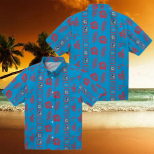 Official Miami Marlins Aloha Short Sleeve Shirt   Blue Tropical Floral Baseball Apparel