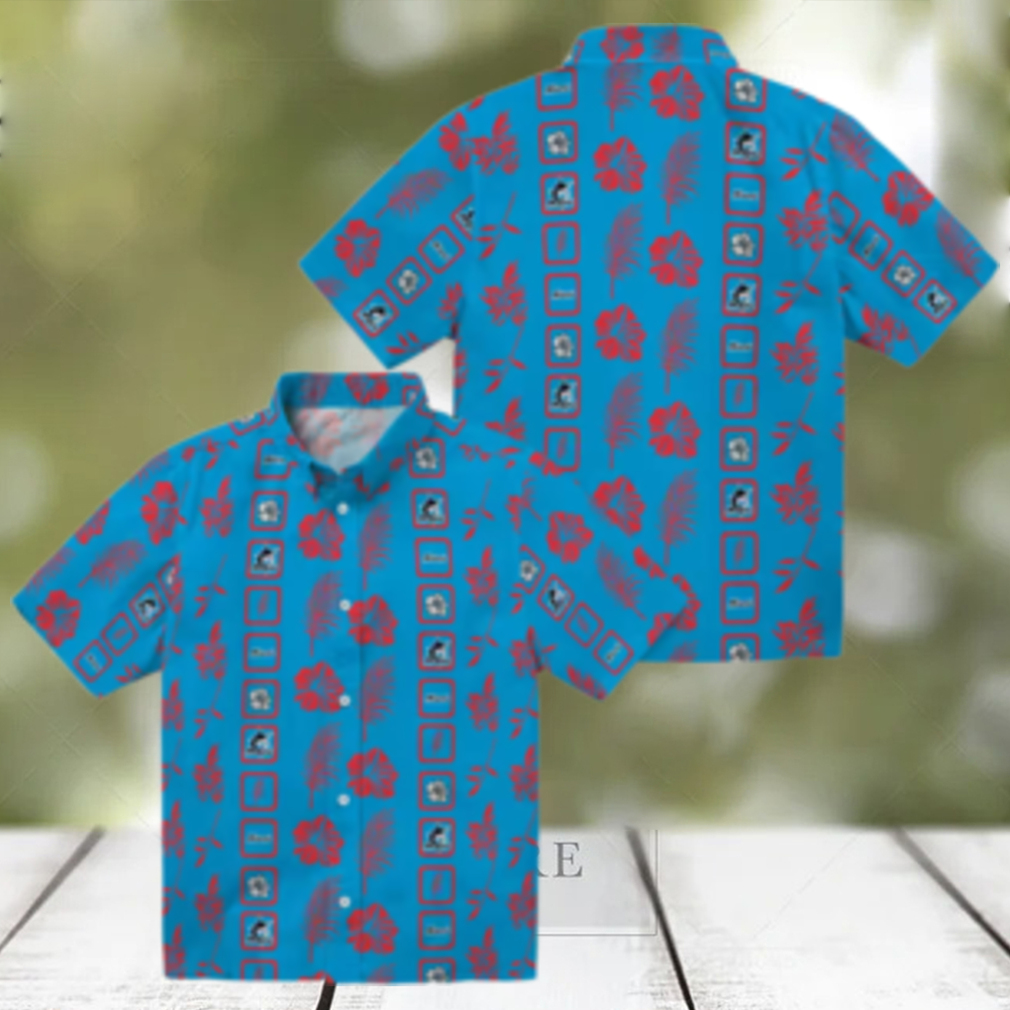 Official Miami Marlins Aloha Short Sleeve Shirt Blue Tropical Floral Baseball Apparel Official Miami Marlins Aloha Short Sleeve Shirt Blue Tropical Floral Baseball Apparel