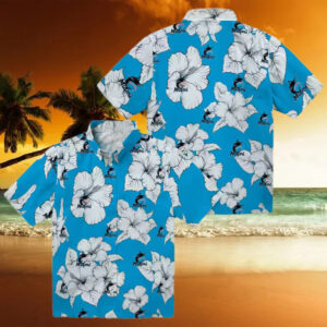Official Miami Marlins Tropical Aloha Hawaiian Shirt   Blue & White Hibiscus Beachwear