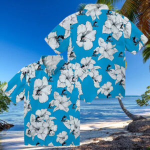 Official Miami Marlins Tropical Aloha Hawaiian Shirt Blue & White Hibiscus Beachwear