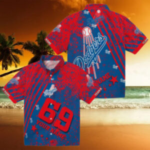 Personalized Dodgers Hawaiian Shirt   Blue Aloha Floral MLB Apparel for Men & Women