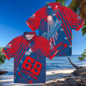 Personalized Dodgers Hawaiian Shirt   Blue Aloha Floral MLB Apparel for Men & Women