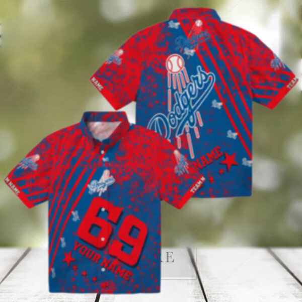 Personalized Dodgers Hawaiian Shirt   Blue Aloha Floral MLB Apparel for Men & Women