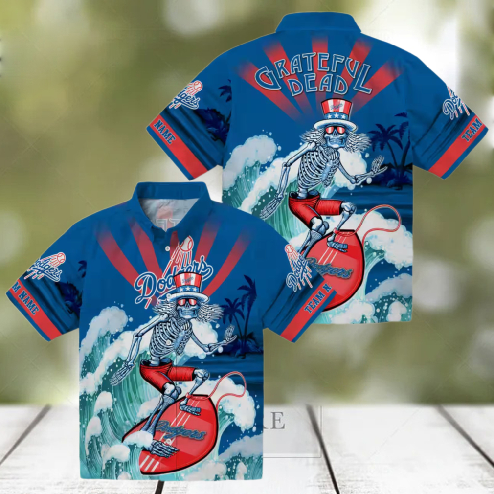 Personalized Dodgers Surfing Skeleton Hawaiian Shirt Ideal Summer MLB Fan Outfit Personalized Dodgers Surfing Skeleton Hawaiian Shirt Ideal Summer MLB Fan Outfit
