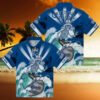 Personalized Tampa Bay Rays Hawaiian Shirt in Navy Blue with Surfing Skeleton Design