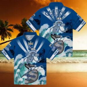 Personalized Kansas City Royals Aloha Hawaiian Shirt   Surfing Skeleton & Floral Tropical Design