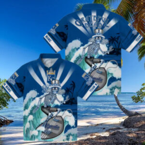 Personalized Kansas City Royals Aloha Hawaiian Shirt   Surfing Skeleton & Floral Tropical Design