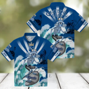 Personalized Kansas City Royals Aloha Hawaiian Shirt Surfing Skeleton & Floral Tropical Design