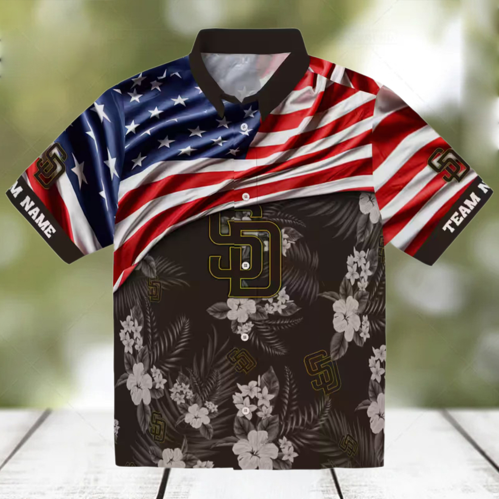 Personalized San Diego Padres Hawaiian Shirt USA Flag Hibiscus Print Personalized San Diego Padres Hawaiian Shirt USA Flag Hibiscus Print