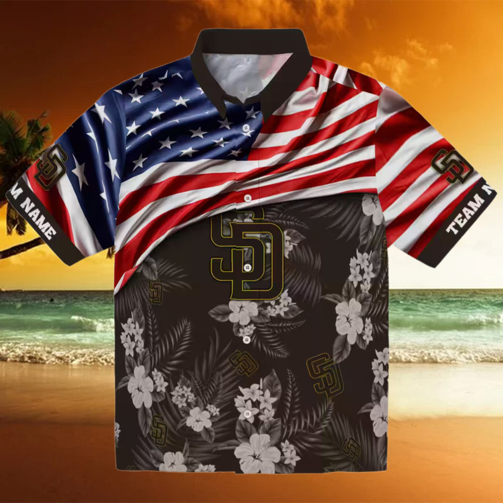 Personalized San Diego Padres Hawaiian Shirt USA Flag Hibiscus Print Personalized San Diego Padres Hawaiian Shirt USA Flag Hibiscus Print