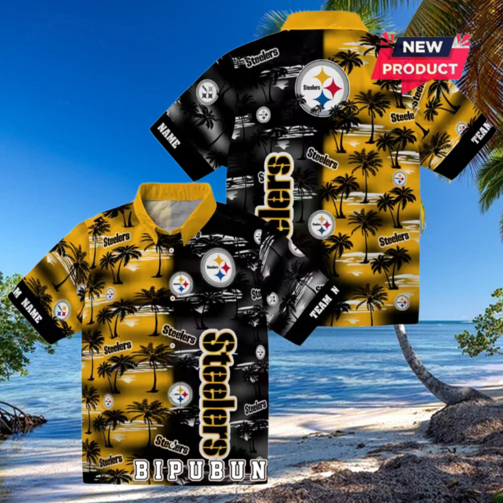 Pittsburgh Steelers Palm Silhouettes Hawaiian Shirt Pittsburgh Steelers Palm Silhouettes Hawaiian Shirt