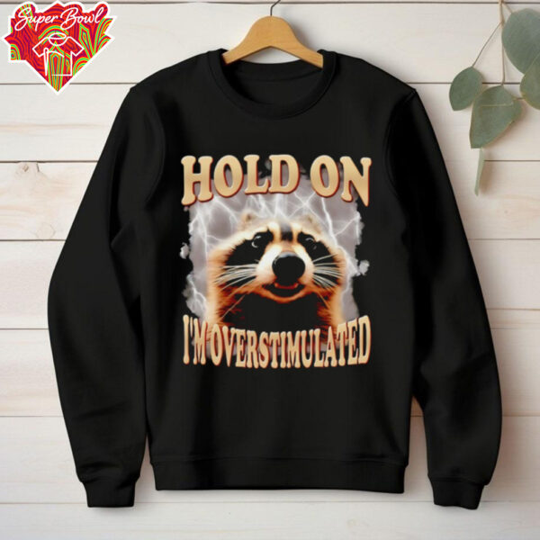 Raccoon hold on I’m overstimulated shirt