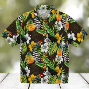 San Diego Padres Aloha Hawaiian Shirt   Tropical Toucan Print in Brown and Green