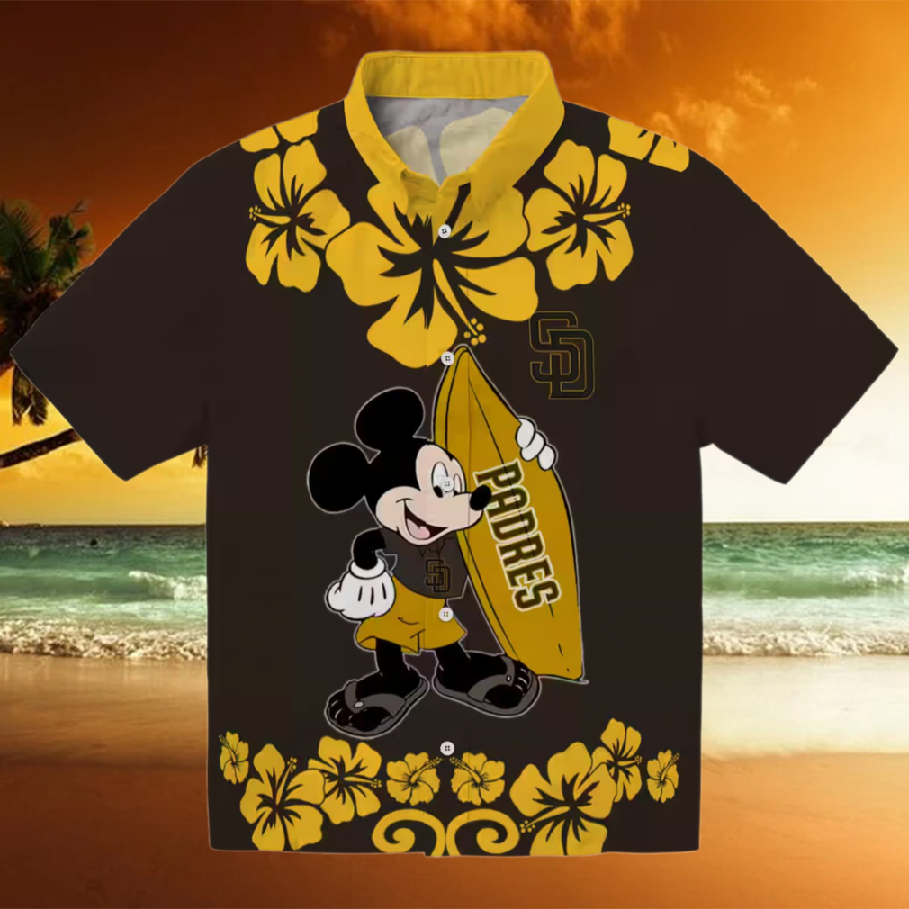 San Diego Padres Aloha Surfing Mickey Shirt Brown Hawaiian Shirt for Summer Fun San Diego Padres Aloha Surfing Mickey Shirt Brown Hawaiian Shirt for Summer Fun