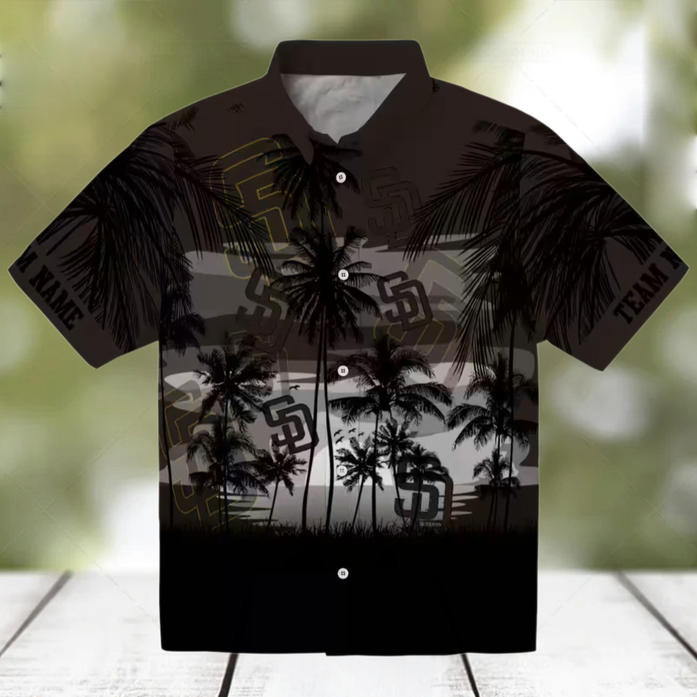 San Diego Padres Brown Black Hawaiian Shirt Tropical Sunset Print Gift for Baseball Fans San Diego Padres Brown Black Hawaiian Shirt Tropical Sunset Print Gift for Baseball Fans