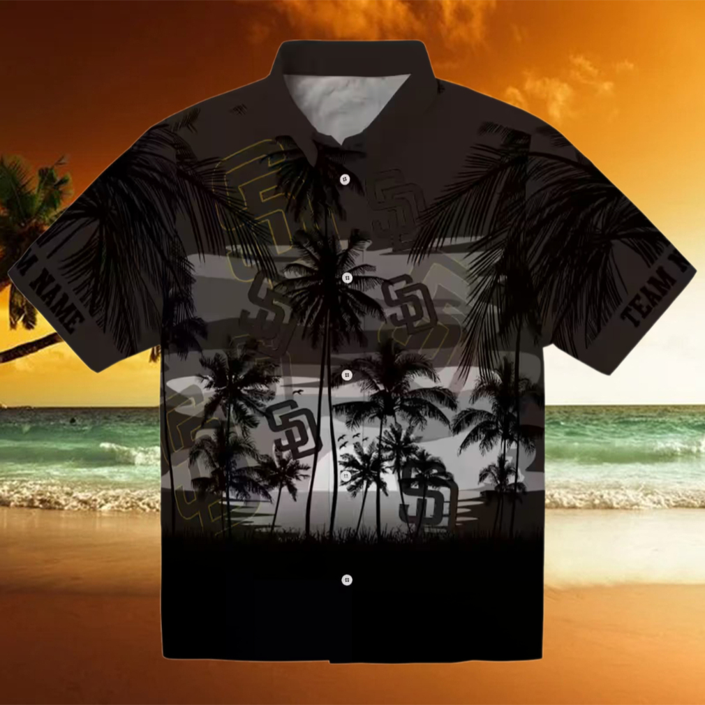 San Diego Padres Brown Black Hawaiian Shirt Tropical Sunset Print Gift for Baseball Fans San Diego Padres Brown Black Hawaiian Shirt Tropical Sunset Print Gift for Baseball Fans