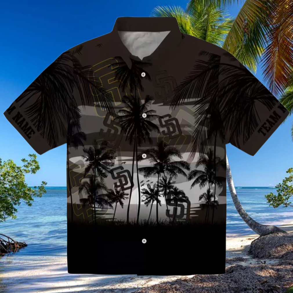 San Diego Padres Brown Black Hawaiian Shirt Tropical Sunset Print Gift for Baseball Fans San Diego Padres Brown Black Hawaiian Shirt Tropical Sunset Print Gift for Baseball Fans