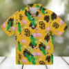 San Diego Padres Button Down Hawaiian Shirt   Green Brown Flamingo Aloha Style