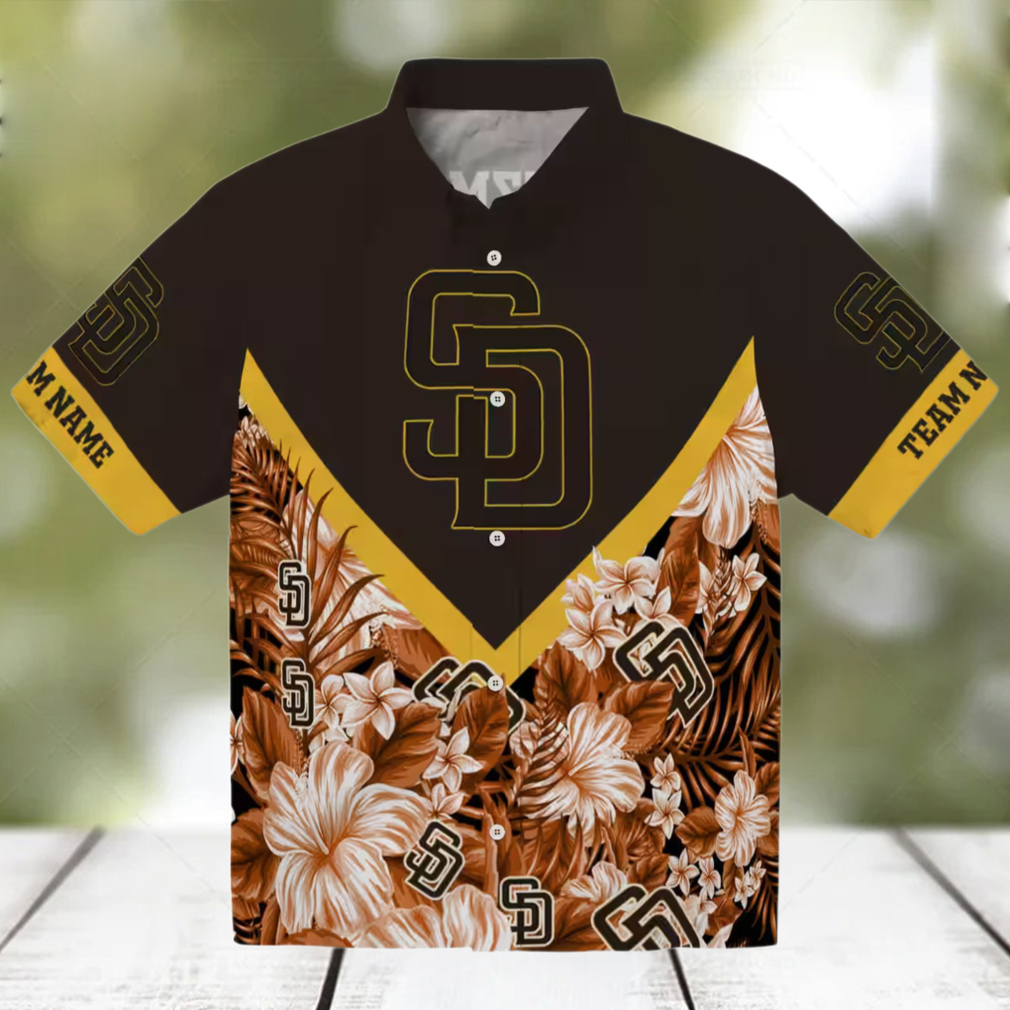 San Diego Padres Fan Hawaiian Shirt Brown Chevron Summer Beach Wear San Diego Padres Fan Hawaiian Shirt Brown Chevron Summer Beach Wear