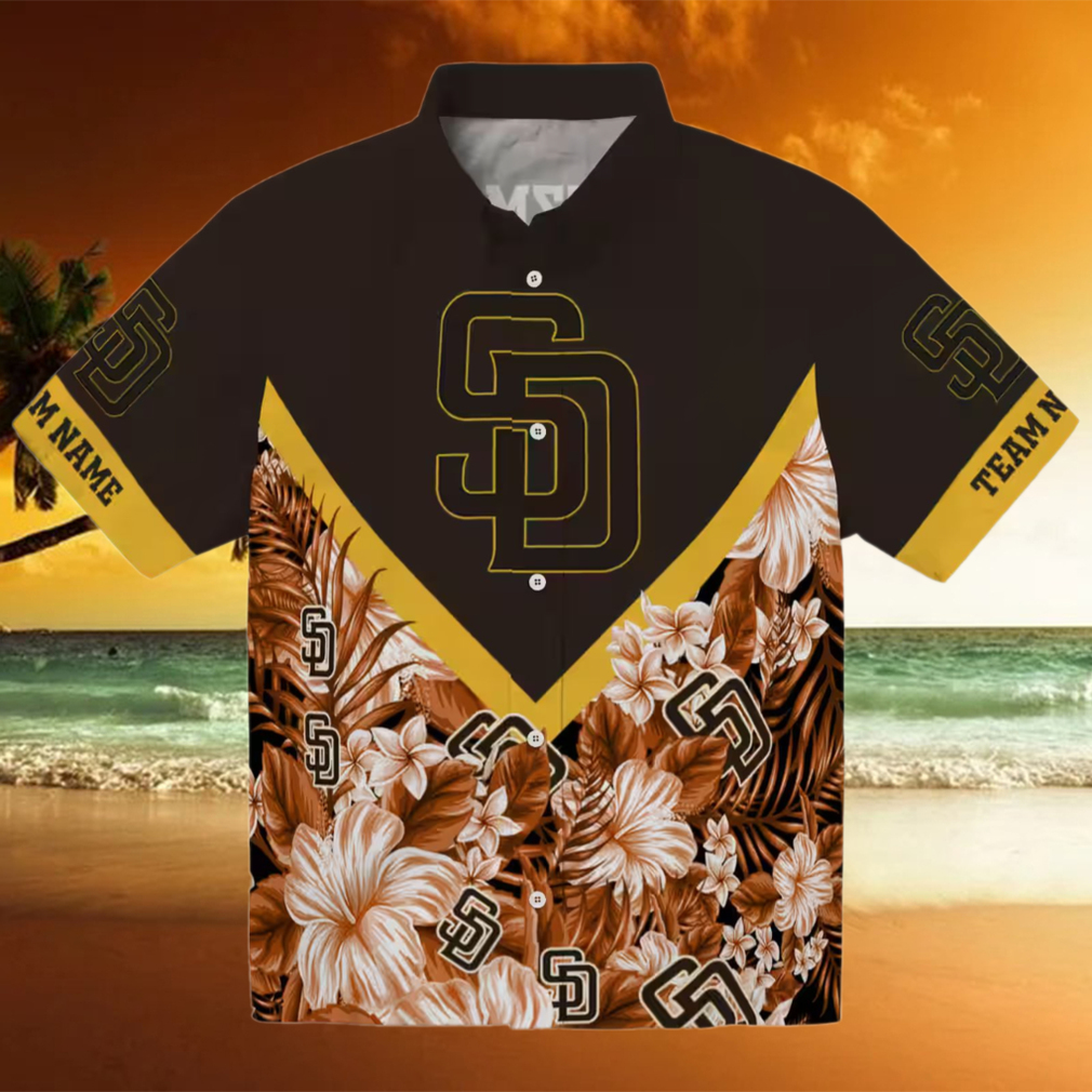 San Diego Padres Fan Hawaiian Shirt Brown Chevron Summer Beach Wear San Diego Padres Fan Hawaiian Shirt Brown Chevron Summer Beach Wear