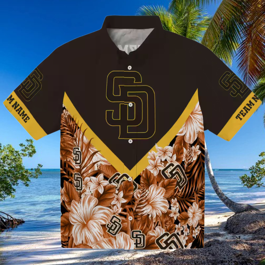San Diego Padres Fan Hawaiian Shirt Brown Chevron Summer Beach Wear San Diego Padres Fan Hawaiian Shirt Brown Chevron Summer Beach Wear