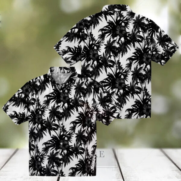 San Diego Padres Palm Motifs Black White Hawaiian Shirt   MLB Fan Summer Beach Apparel