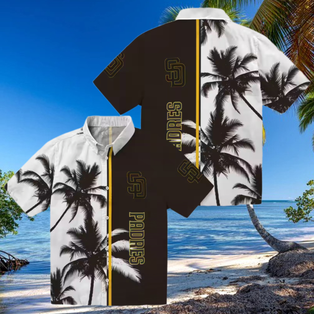 San Diego Padres Palm Tree Hawaiian Shirt Tropical Brown & White Shirt for Summer BBQs San Diego Padres Palm Tree Hawaiian Shirt Tropical Brown & White Shirt for Summer BBQs