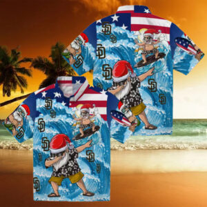 San Diego Padres Surfing Santa Blue Hawaiian Shirt   Tropical MLB Team Shirt for Fans