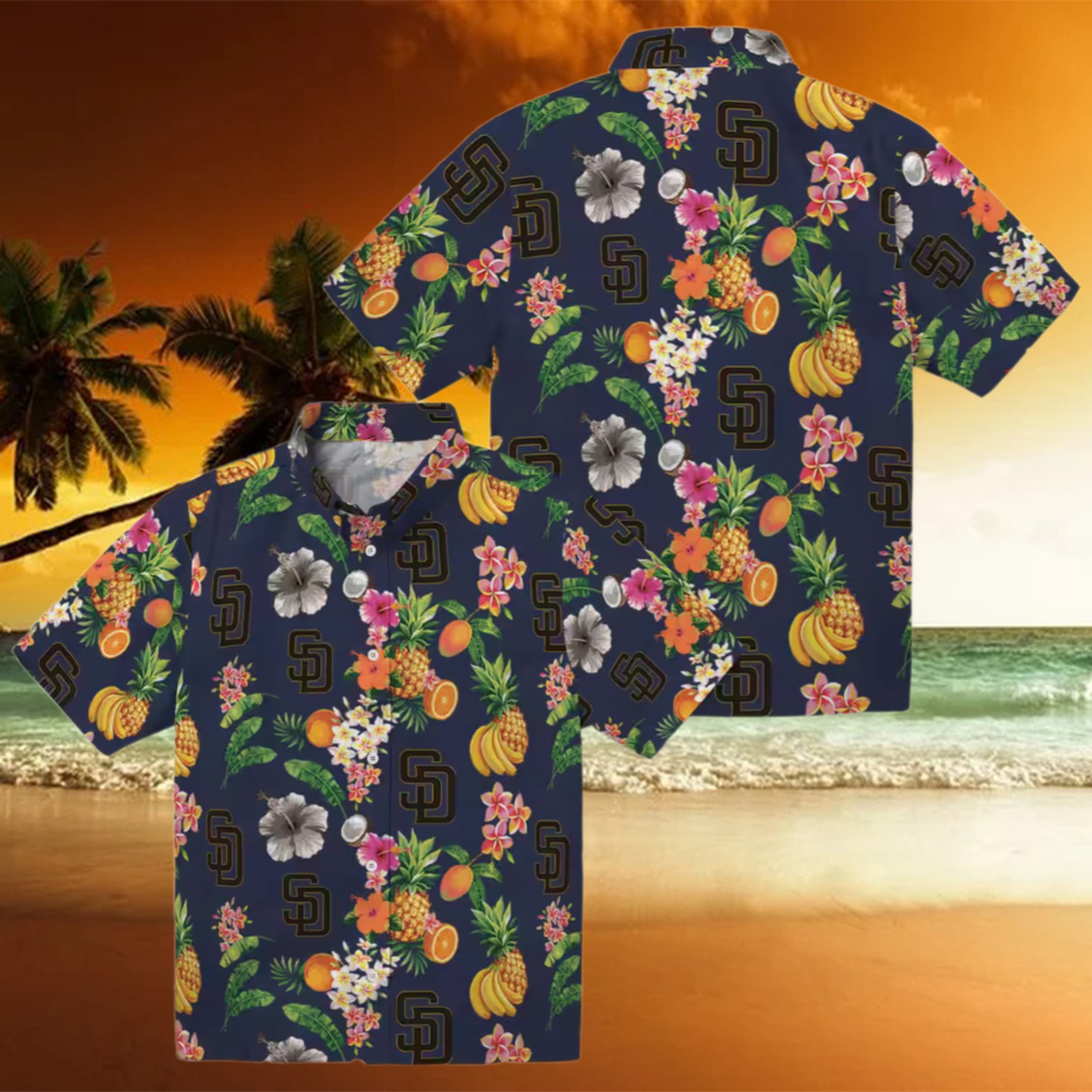 San Diego Padres Tropical Hibiscus & Fruit Navy Hawaiian Shirt for Summer San Diego Padres Tropical Hibiscus & Fruit Navy Hawaiian Shirt for Summer