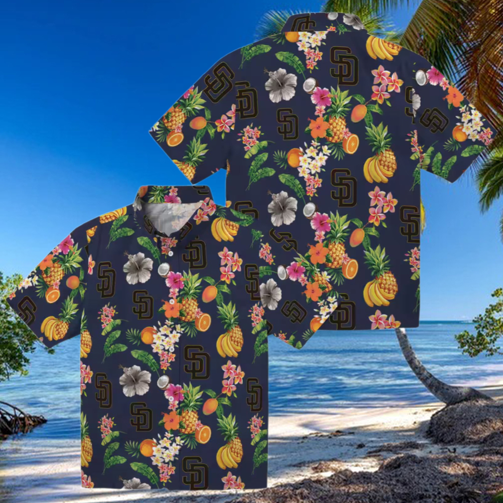 San Diego Padres Tropical Hibiscus & Fruit Navy Hawaiian Shirt for Summer San Diego Padres Tropical Hibiscus & Fruit Navy Hawaiian Shirt for Summer