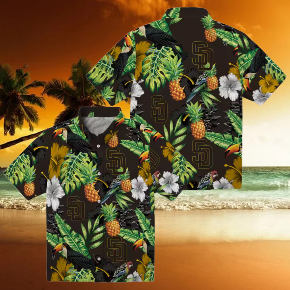 San Diego Padres Tropical Hibiscus Pineapple Hawaiian Shirt Brown & Green MLB Fan Apparel San Diego Padres Tropical Hibiscus Pineapple Hawaiian Shirt Brown & Green MLB Fan Apparel