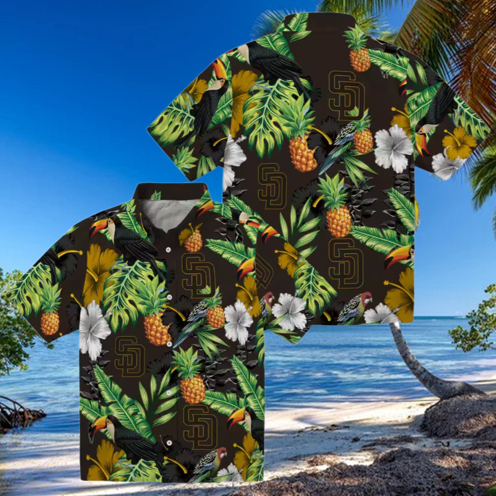 San Diego Padres Tropical Hibiscus Pineapple Hawaiian Shirt Brown & Green MLB Fan Apparel San Diego Padres Tropical Hibiscus Pineapple Hawaiian Shirt Brown & Green MLB Fan Apparel