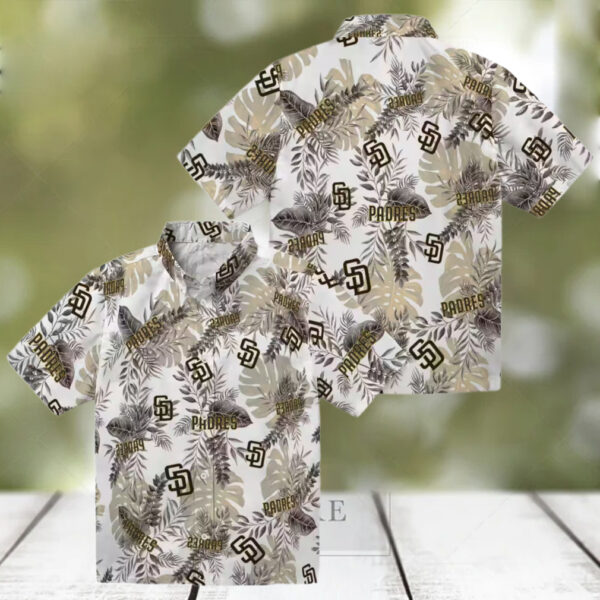 San Diego Padres Tropical Leaves White Hawaiian Shirt   MLB Fan Apparel for Vacation