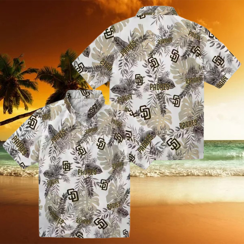 San Diego Padres Tropical Leaves White Hawaiian Shirt MLB Fan Apparel for Vacation San Diego Padres Tropical Leaves White Hawaiian Shirt MLB Fan Apparel for Vacation