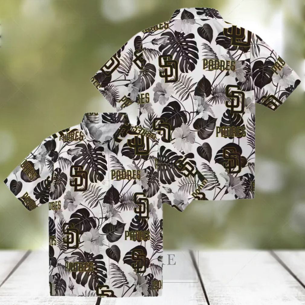 San Diego Padres Tropical Plants Hawaiian Shirt Brown & White MLB Fan Apparel San Diego Padres Tropical Plants Hawaiian Shirt Brown & White MLB Fan Apparel