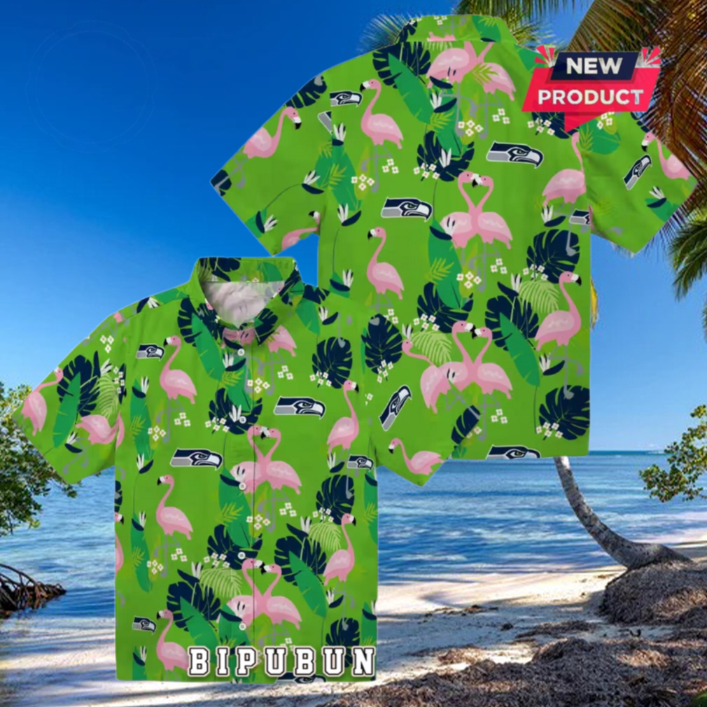 Seattle Seahawks Flamingo Foliage Hawaiian Shirt Seattle Seahawks Flamingo Foliage Hawaiian Shirt