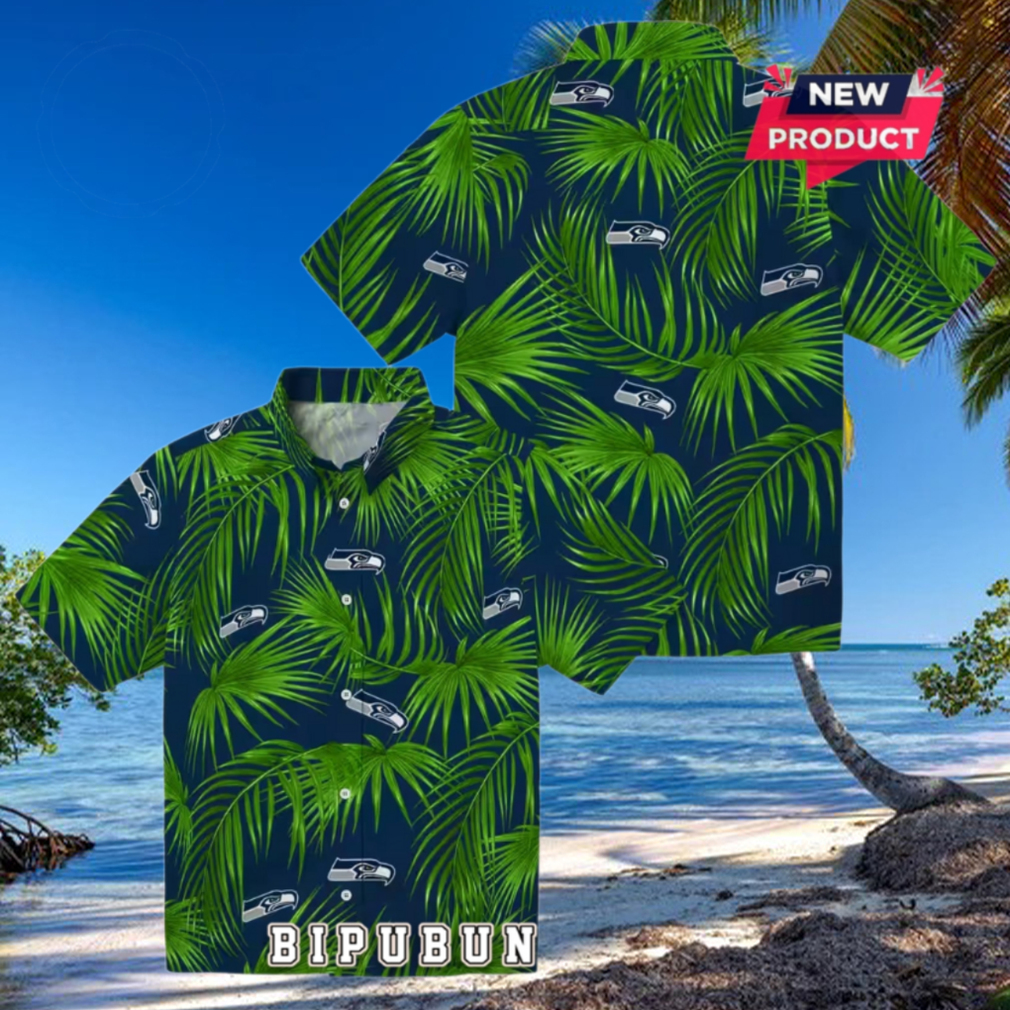 Seattle Seahawks Leafy Palms Hawaiian Shirt Seattle Seahawks Leafy Palms Hawaiian Shirt