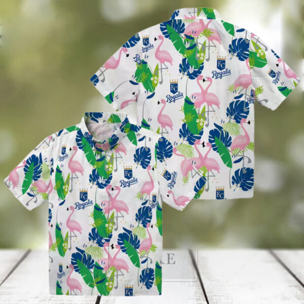 Shop Kansas City Royals Hawaiian Shirt   Aloha Flamingo Tropical Palm Blue Green