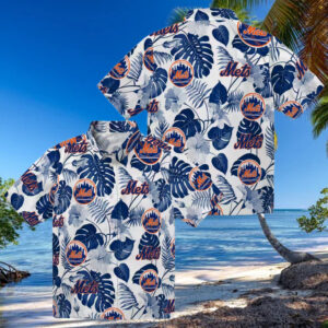 Shop New York Mets MLB Hawaiian Shirt Tropical Hibiscus Blue White Shirt for Men’s Summer Vacation