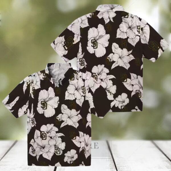 Shop San Diego Padres Hibiscus Brown & White Hawaiian Shirt   Perfect MLB Fan Summer Shirt