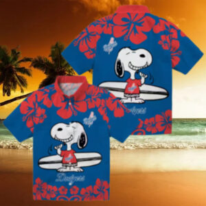 Snoopy Surf Blue Dodgers Hawaiian Shirt   Official LA MLB Aloha Gift for Men