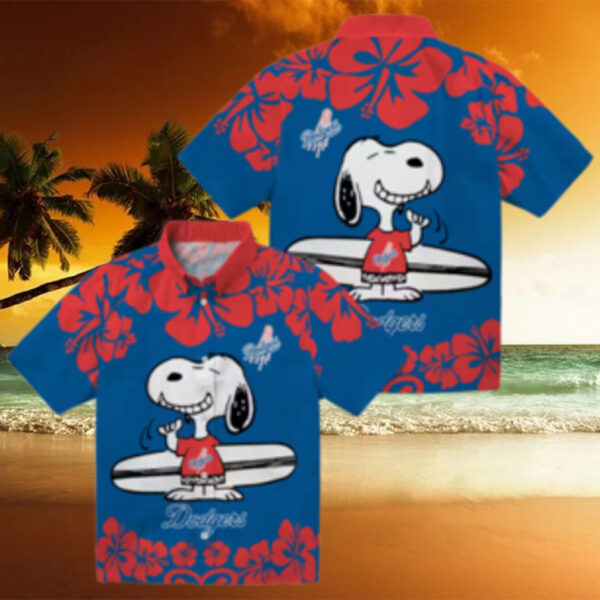 Snoopy Surf Blue Dodgers Hawaiian Shirt   Official LA MLB Aloha Gift for Men