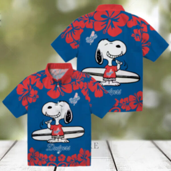 Snoopy Surf Blue Dodgers Hawaiian Shirt   Official LA MLB Aloha Gift for Men
