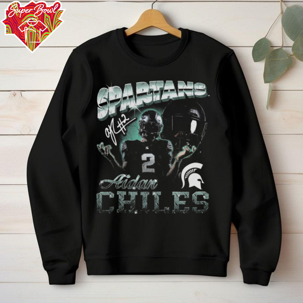 Spartans Aidan Chiles #2 Football Player Graphic T Shirt (1) Spartans Aidan Chiles #2 Football Player Graphic T Shirt (1)